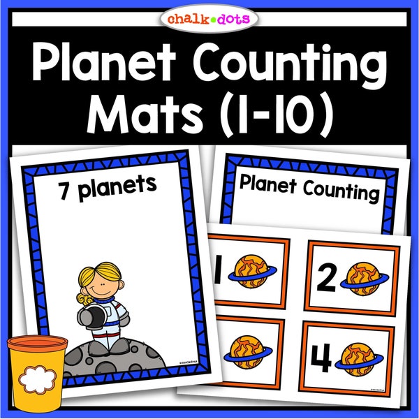 Tapetes para contar planetas, Tapetes numéricos, Tapetes de plastilina, Números del 1 al 10, Contar, Matemáticas preescolares, Actividad preescolar, Educación en casa, PreK, Imprimibles