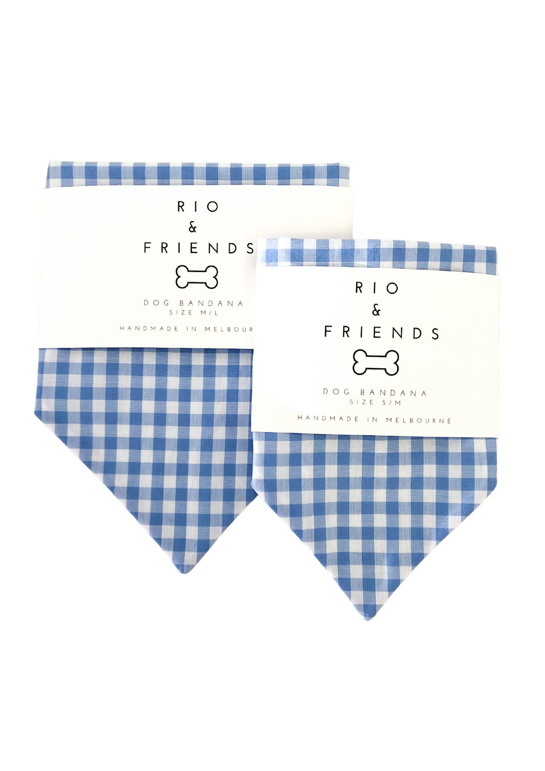 Blue Gingham Dog Bandana 100 Cotton Over the Collar Etsy