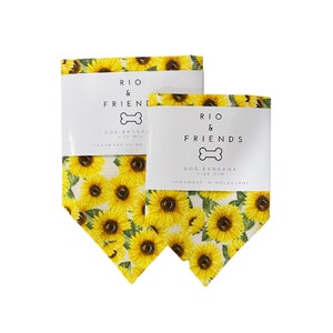 Yellow Sunflower Print Dog Bandana 100% Cotton Over The Collar