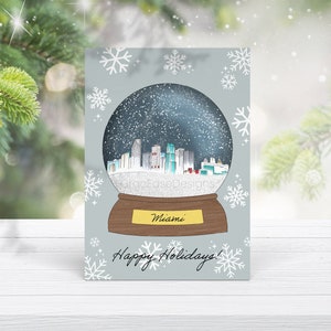 Tarjeta y sobre de Navidad Miami Snow Globe - Tarjeta Felices Fiestas
