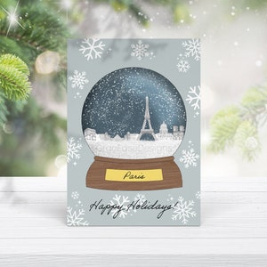 Cartão e envelope de Natal do globo de neve de Paris - cartão de boas festas
