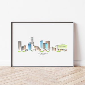 Los Angeles Skyline Print - Los Angeles Cityscape Art - Los Angeles,California Travel Poster - Los Angeles Wall Art - Los Angeles Home Décor