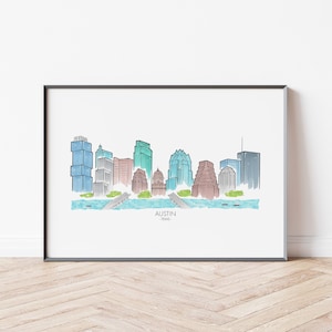 Austin Skyline Print - Austin Cityscape Art - Austin, TX Travel Poster - Austin Wall Art - Austin Home Decor
