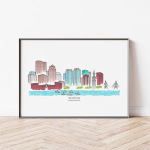 Boston Skyline Print - Boston Cityscape Art - Boston, MA Travel Poster - Boston Wall Art - Home Décor