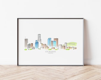 Los Angeles Skyline Print - Los Angeles Cityscape Art - Los Angeles,California Travel Poster - Los Angeles Wall Art - Los Angeles Home Décor