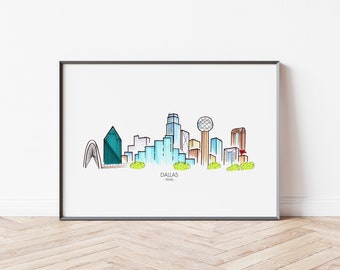 Dallas Skyline Print - Dallas Stadtbild Art Print - Dallas Texas Reise Poster - Dallas Wandkunst - Dallas Home Decor