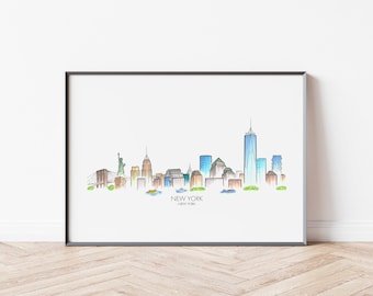 New York Skyline Print - New York Cityscape Art Print - New York City Travel Poster - New York Wall Art - New York Home Decor