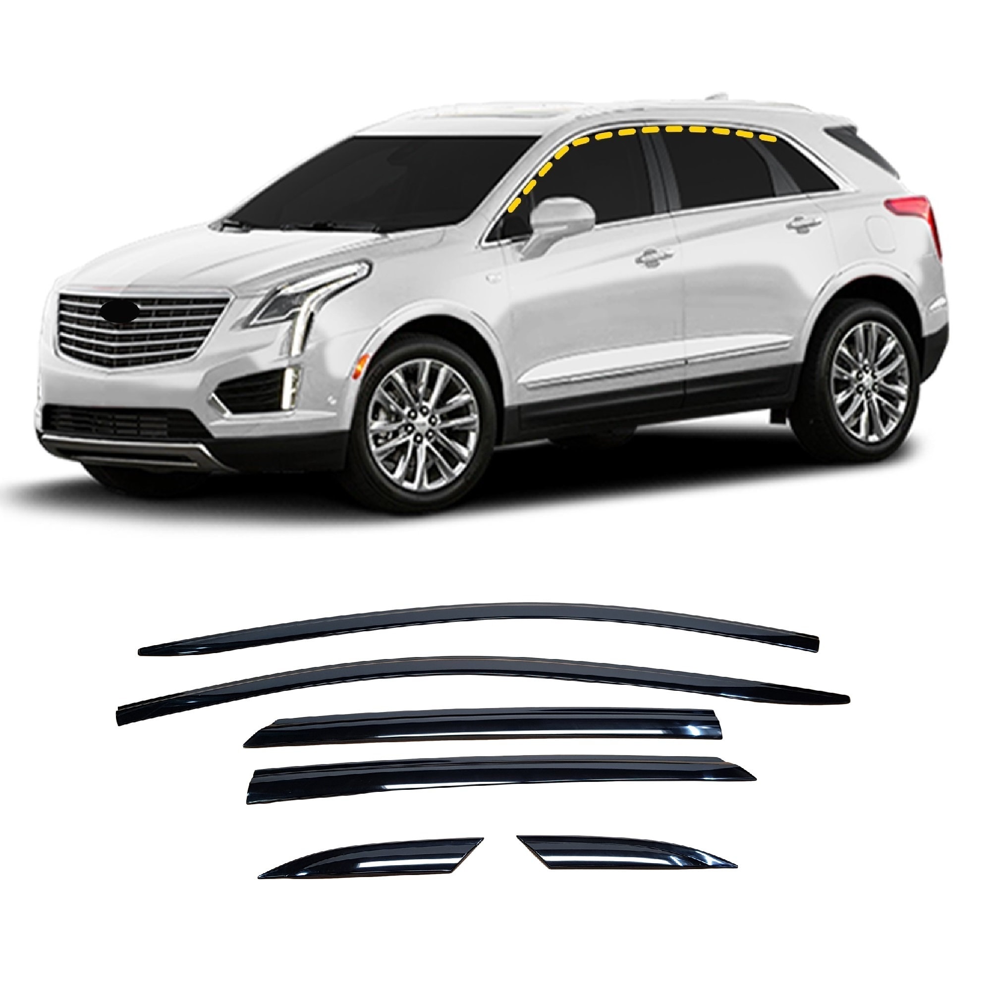 Regenschutz für Cadillac XT5 2017-2022 6PCs Black Tape-On Style