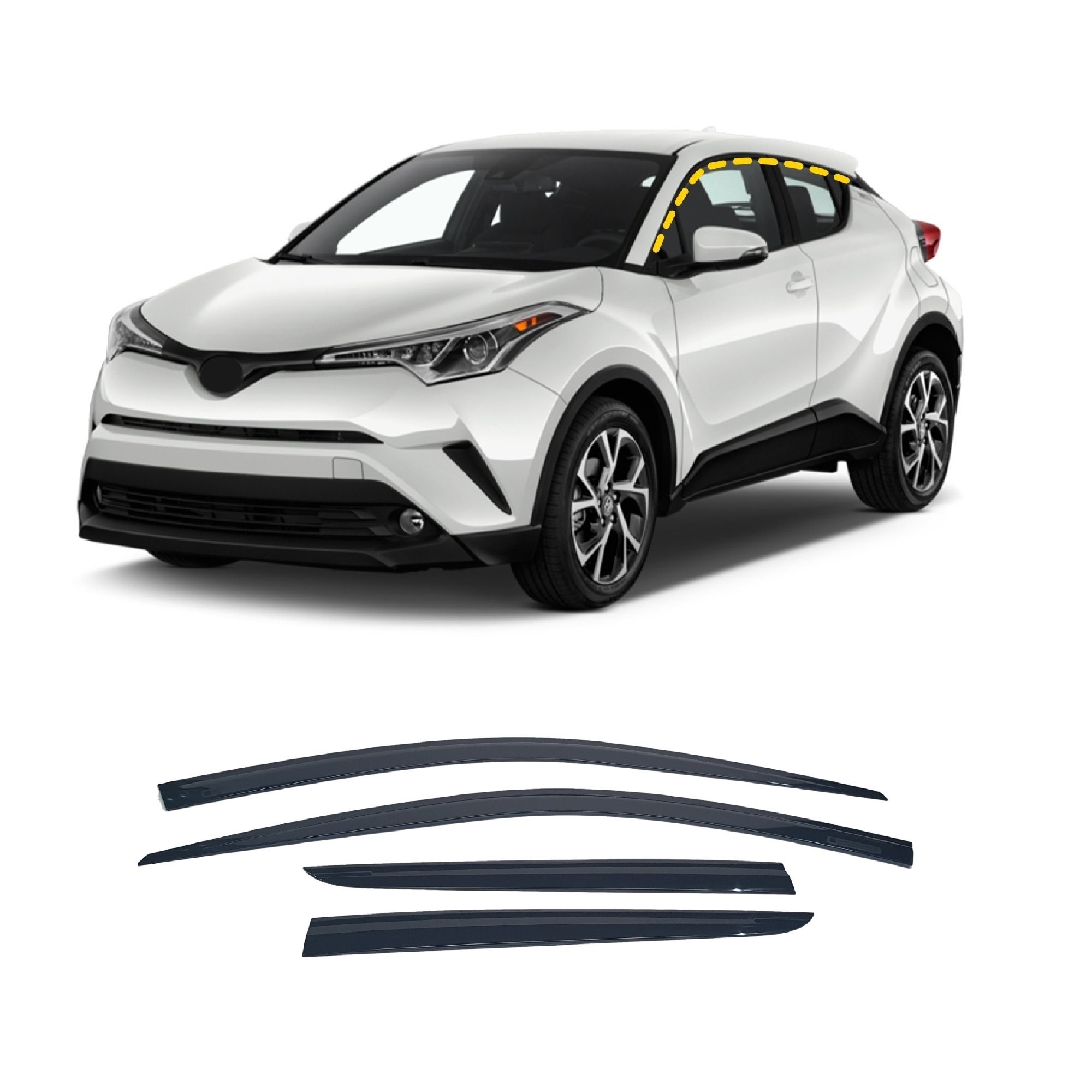 Rain Guards for Toyota C-HR 2018-2022 4pcs Smoke Tinted Tape-on Style 
