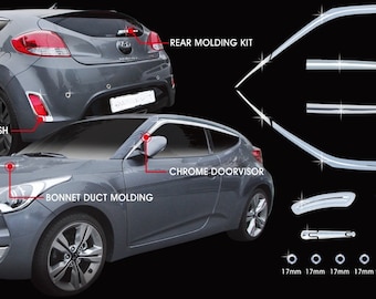 Kit complet de protections contre la pluie pour Hyundai Veloster 2012-2018 (18 pièces) à coller, finition chromée