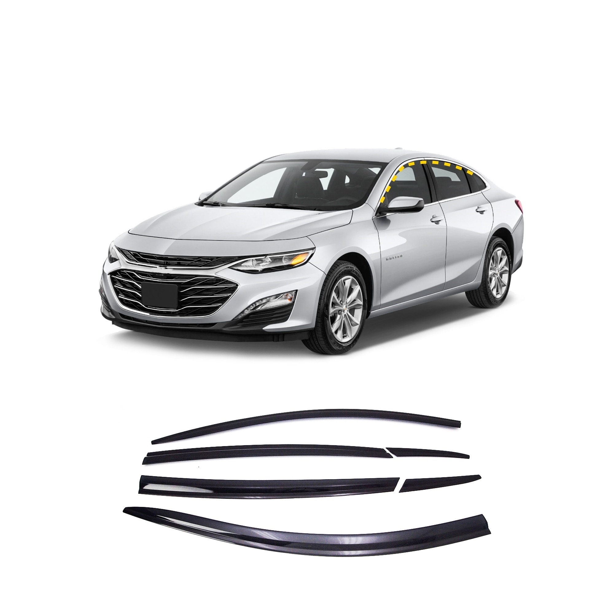 Rain Guards for Chevrolet Malibu 2016 2024 6pcs Smoke Tinted Tape