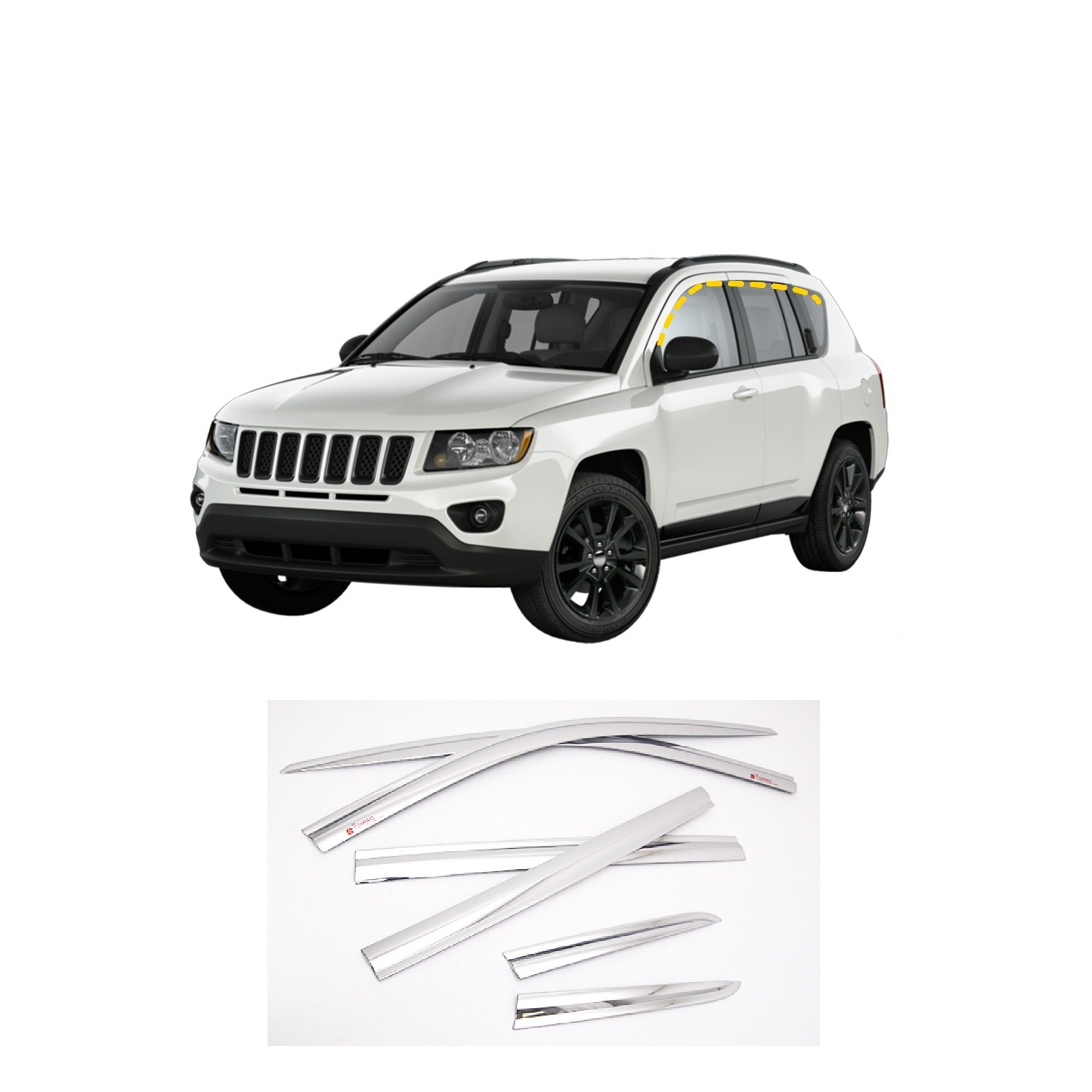 Rain Guards for Jeep Compass 2007-2017 (6PCs) Chrome finish Tape-On Style