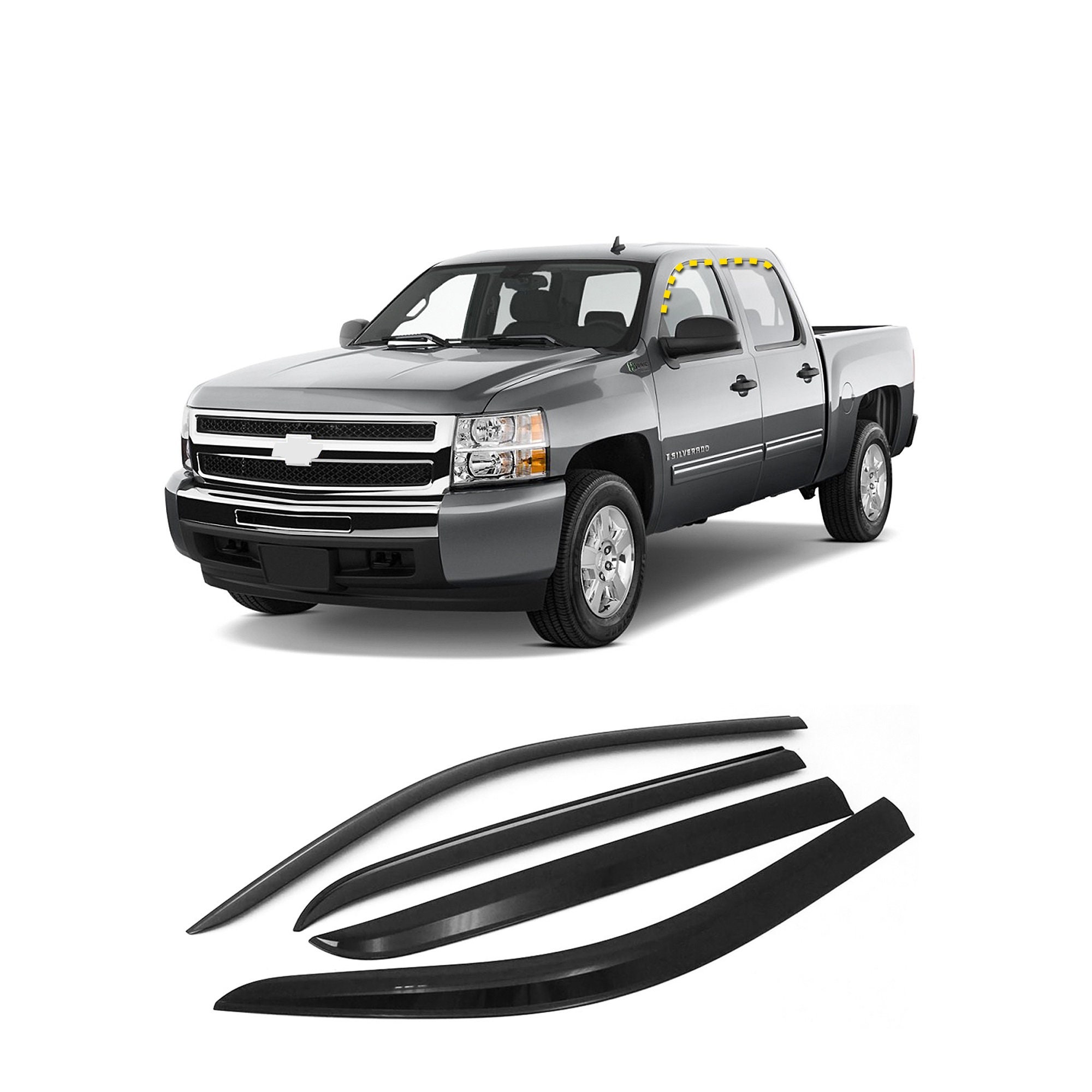 Rain Guards for Chevrolet Silverado Crew Cab 2007 2013 4pcs Smoke