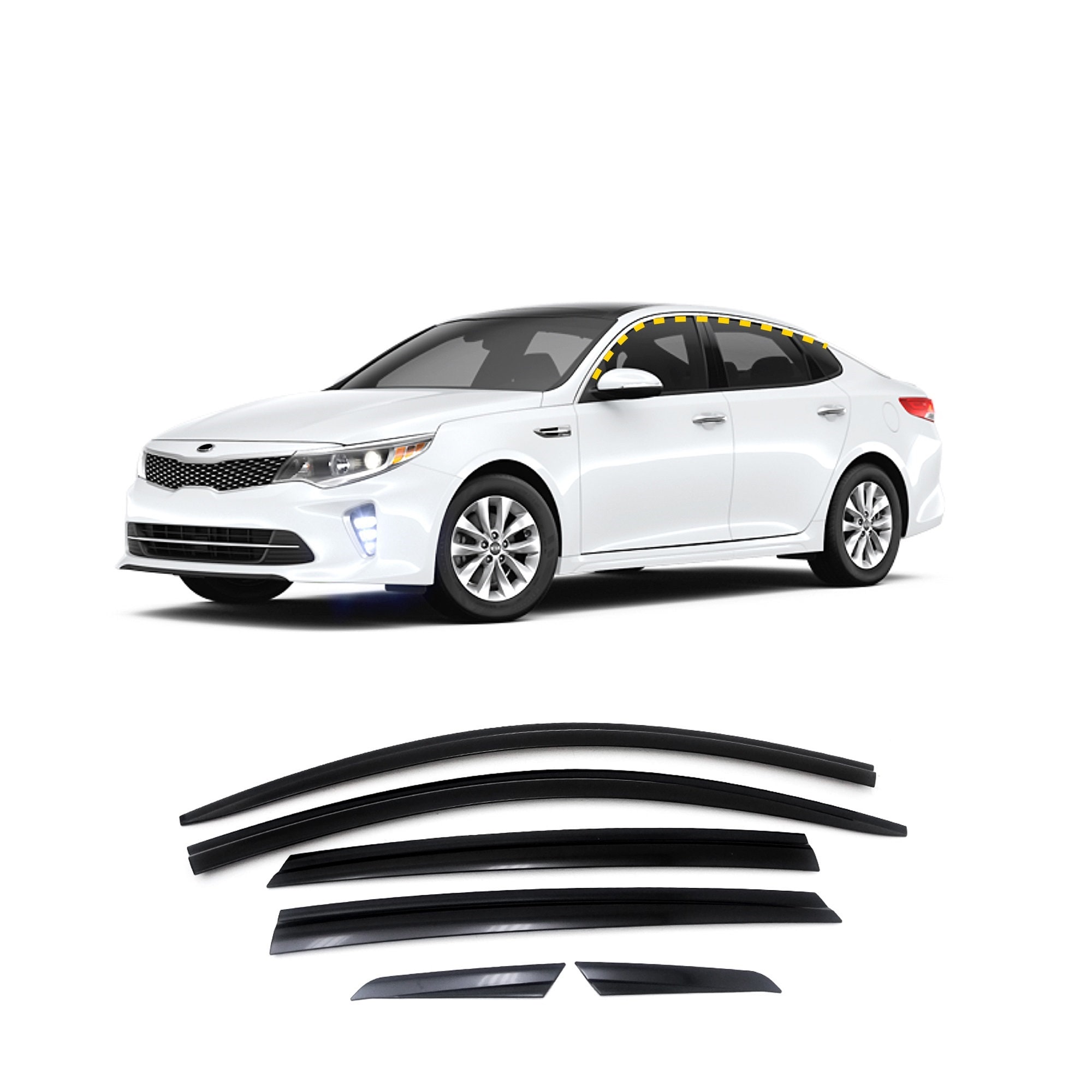 Rain Guards for Kia Optima Sedan 2016 2020 6pcs Smoke Tinted Tape