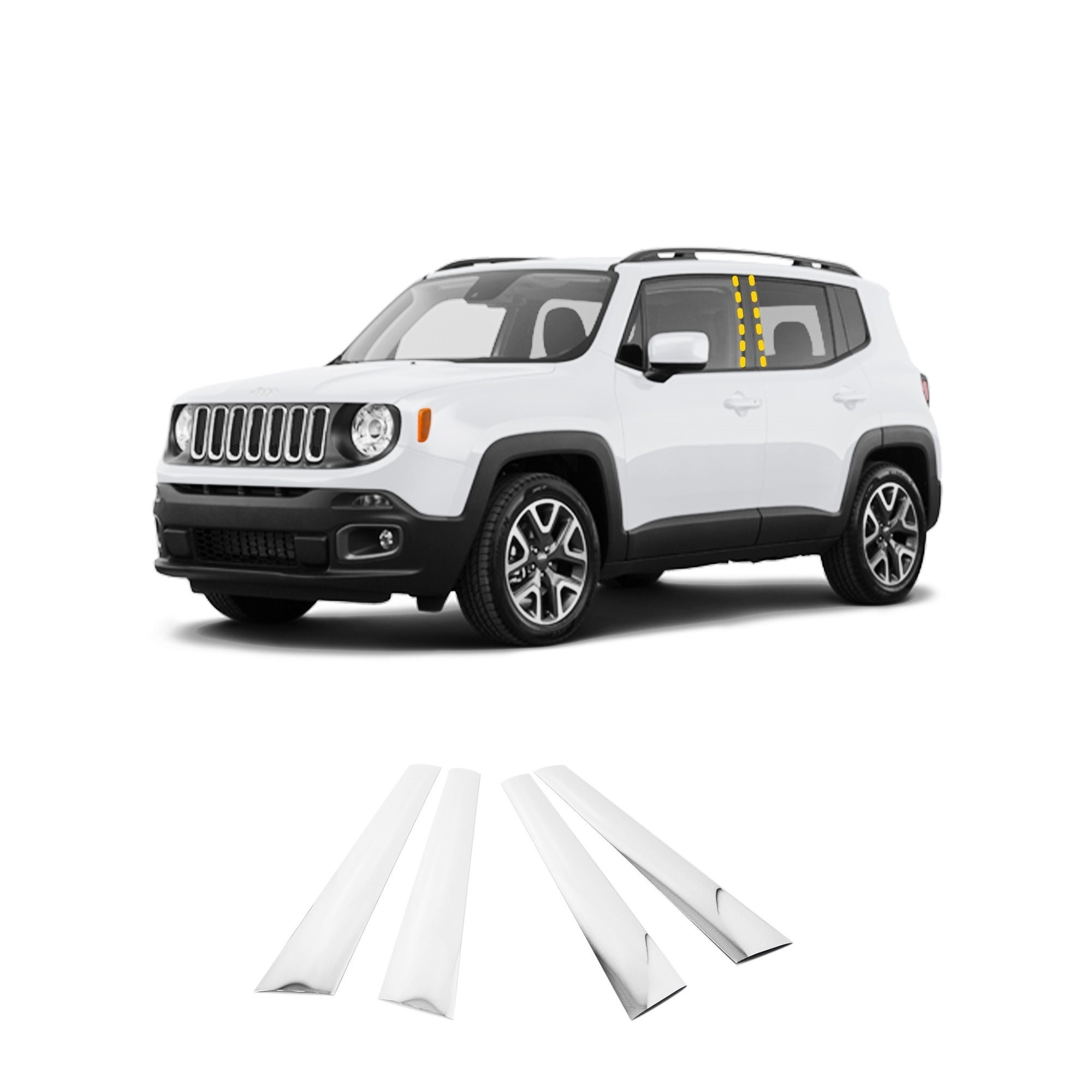 B-Pillar Post Trim for Jeep Renegade 2015-2023 (4PCs) Chrome Finish Tape-On Style