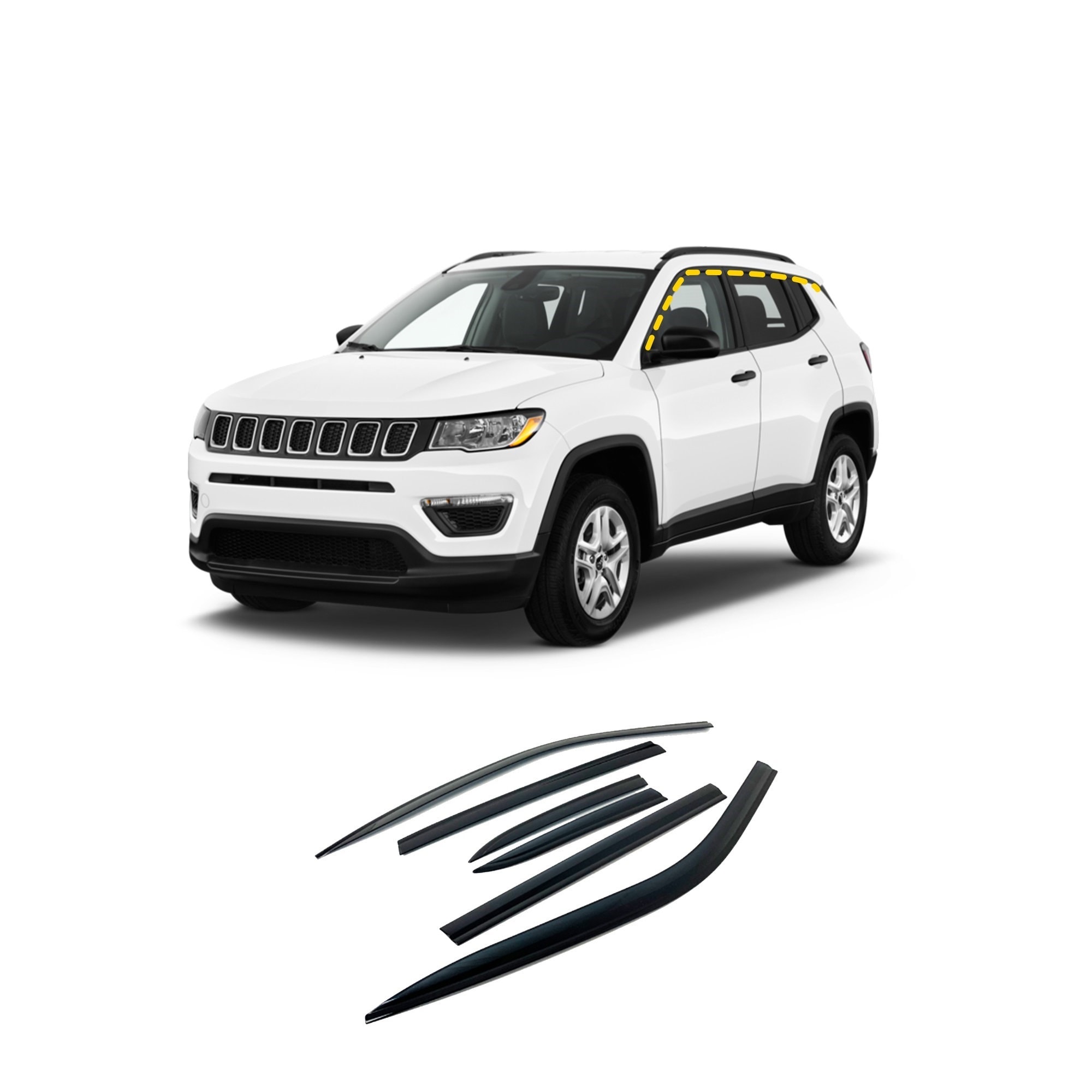 Protezioni antipioggia per Jeep Compass 2018-2022 6 pezzi stile tape-on  fumé -  Italia