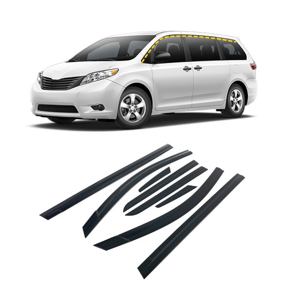 Rain Guards for Toyota Sienna 2011-2020 (8PCs) Black Tape-On Style