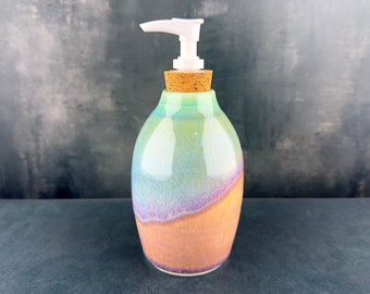 Handmade Ceramic Soap Dispenser, Wheel Thrown Porcelain Pottery Lotion Pump. Modern FarmHouse Decor and Style. Made on Kauai