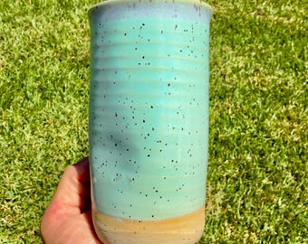 Handmade Thumb Dent Tumbler | Ergonomic  Stoneware Ceramic Coffee Cup | Cozy Hand Warmer Mug, Artisan Pottery Gift