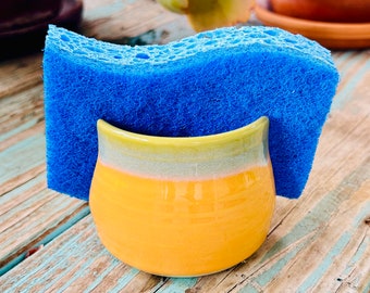 Ceramic Sponge Holder – Handmade Porcelain Scrub Daddy Holder – Pottery Kitchen Sink Caddy
