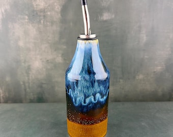 Porcelain Olive Oil Bottle, Handmade Ceramic Oil Dispenser, Wheel Thrown Cruet, Pouring Bottle, Kitchen Decor