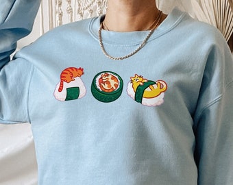 Sushi Cats Crewneck Sweatshirt Cute Cozy Pullover for Cat Lovers