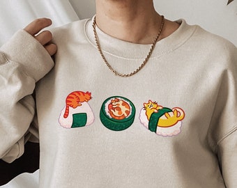 Sushi Cats Crewneck Sweatshirt Cute Cozy Pullover for Cat Lovers