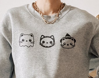 Halloween Cats Crewneck Sweatshirt, Spooky Kitty Costumes