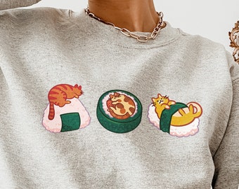 Sushi Cats Crewneck Sweatshirt Cute Cozy Pullover for Cat Lovers