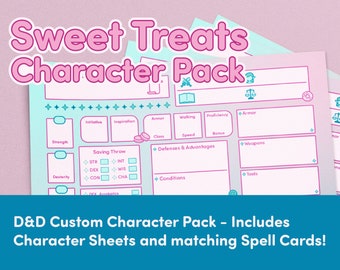 Pastel Candy D&D 5E-tekenbladen en spreukenkaarten (afdrukbaar)