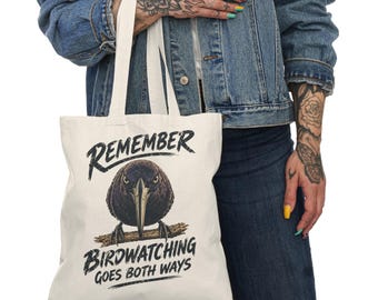 Birdwatching Crow Illustration Natural Tote Bag | Funny Wildlife Quote