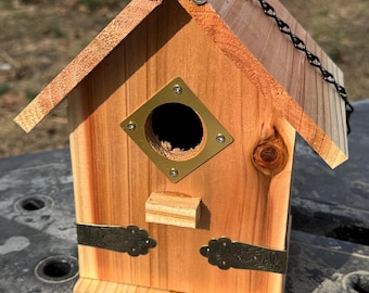 Cedar Bird House with Antiqued Accents: Hanging Bird Haven (8x6 Inches)