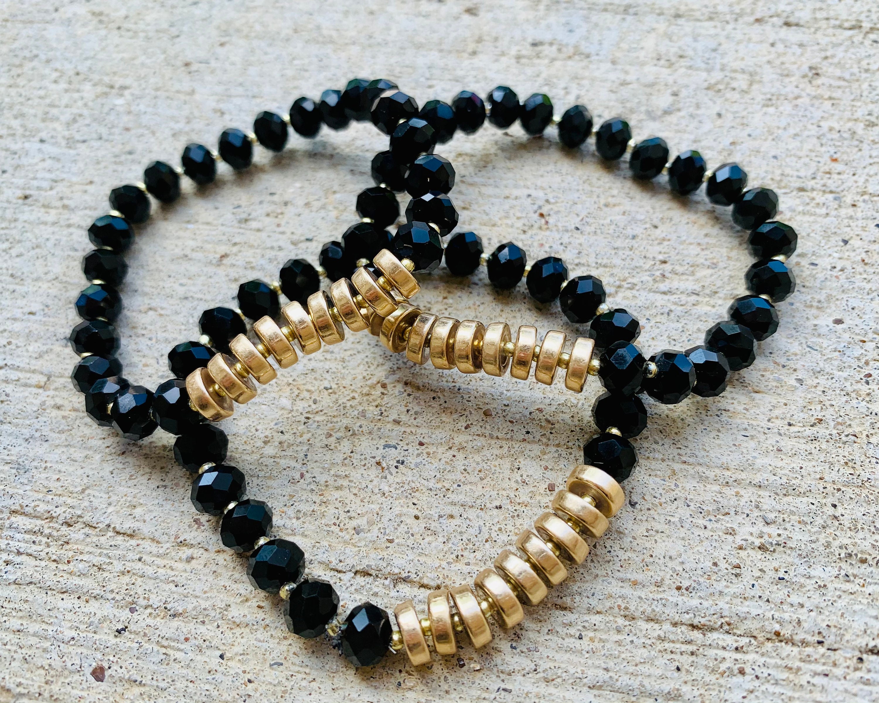 Black crystal beaded bracelet set Etsy