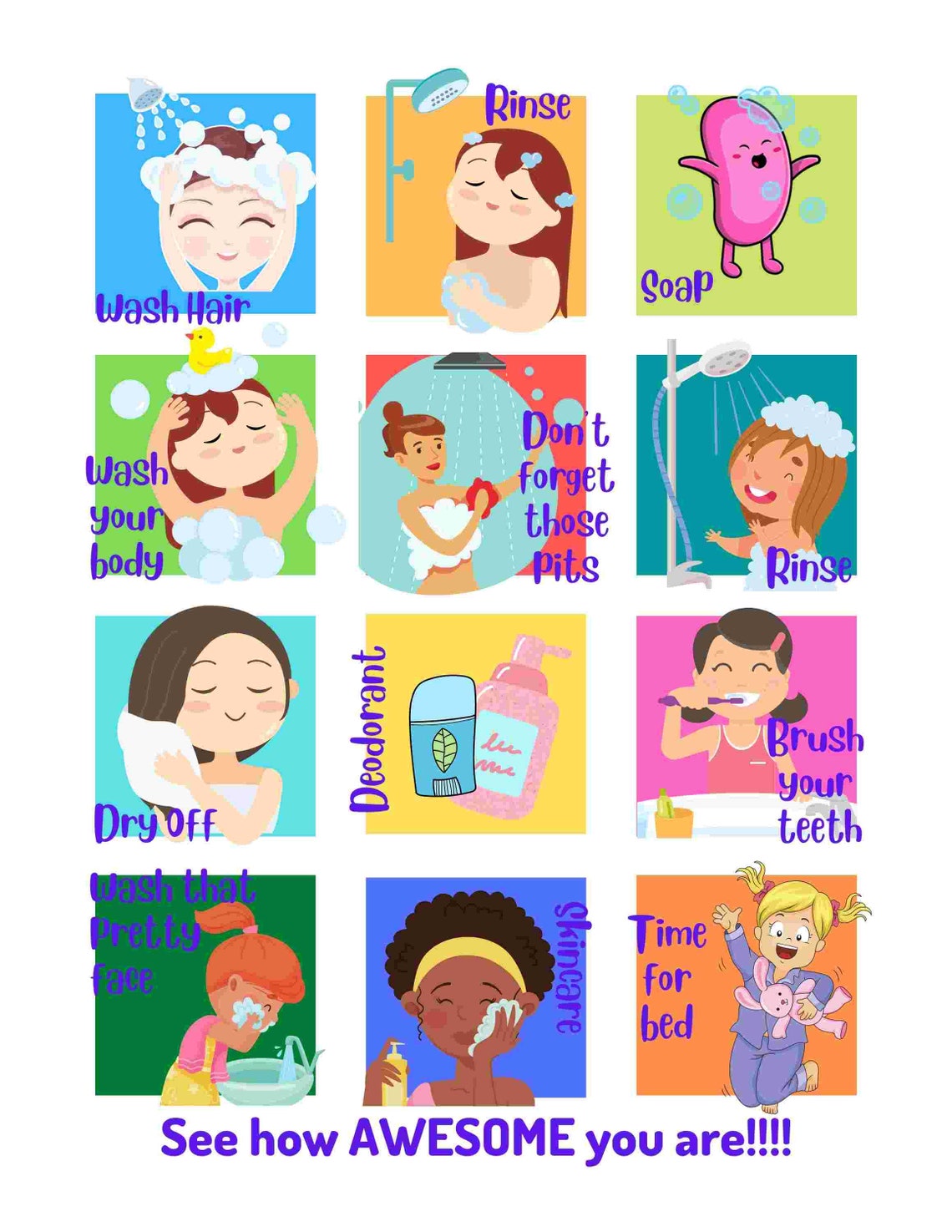 Simple Daily Self Hygiene Routine Child Hygiene Routine Chart (female) - Etsy
