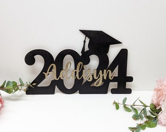 Graduation name year sign photo prop and backdrop matching cake topper available