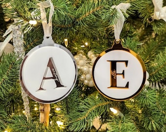 Custom  Christmas Tree Acrylic ornament Initial with name engraved