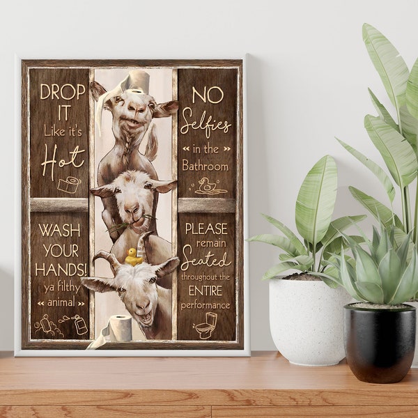 Funny Goat Bathroom Rules Poster, Farm Animals Bathroom Wall Art, Bathroom Wall Decor, Farmhouse Bathroom Decor, Bathroom Art Print