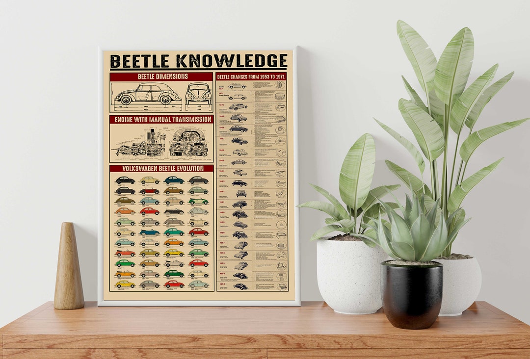 VW Beetle Knowledge Poster, Vintage Poster, Retro Poster, Car