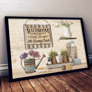 Funny Vintage Bathroom Rules Poster, Bathroom Wall Art, Bathroom Wall Decor, Farmhouse Bathroom Decor, Bathroom Art Print