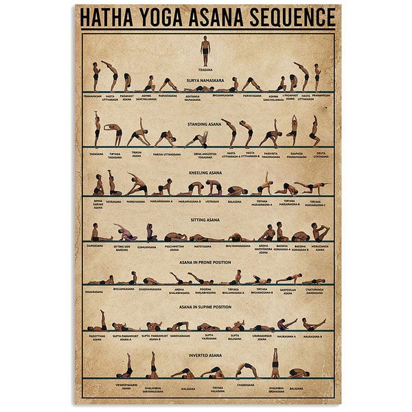 Hatha Yoga Asana Poses Poster, yoga art, yoga wall art, yoga pose print, yoga gifts, yoga room decor, yoga lover gift, yoga art print