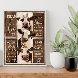 Funny Cow Bathroom Rules Poster, Farm Animals Bathroom Wall Art, Bathroom Wall Decor, Farmhouse Bathroom Decor, Bathroom Art Print