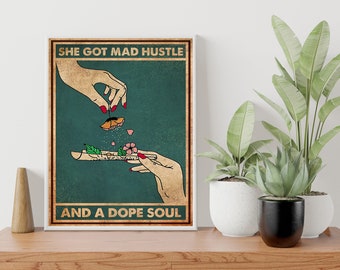 Poster In Metallo Vintage 20x30 Cm - Sugar Skull Latina Girl Con Scritta 'She Got Mad Hustle And A Dope Soul', Decorazione Da Parete