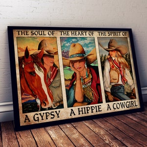 El alma de un gitano El corazón de un hippie El espíritu de una vaquera, cartel de caballo, regalo de amante de los caballos, arte de caballos, impresión de vaquera, decoración de vaquera