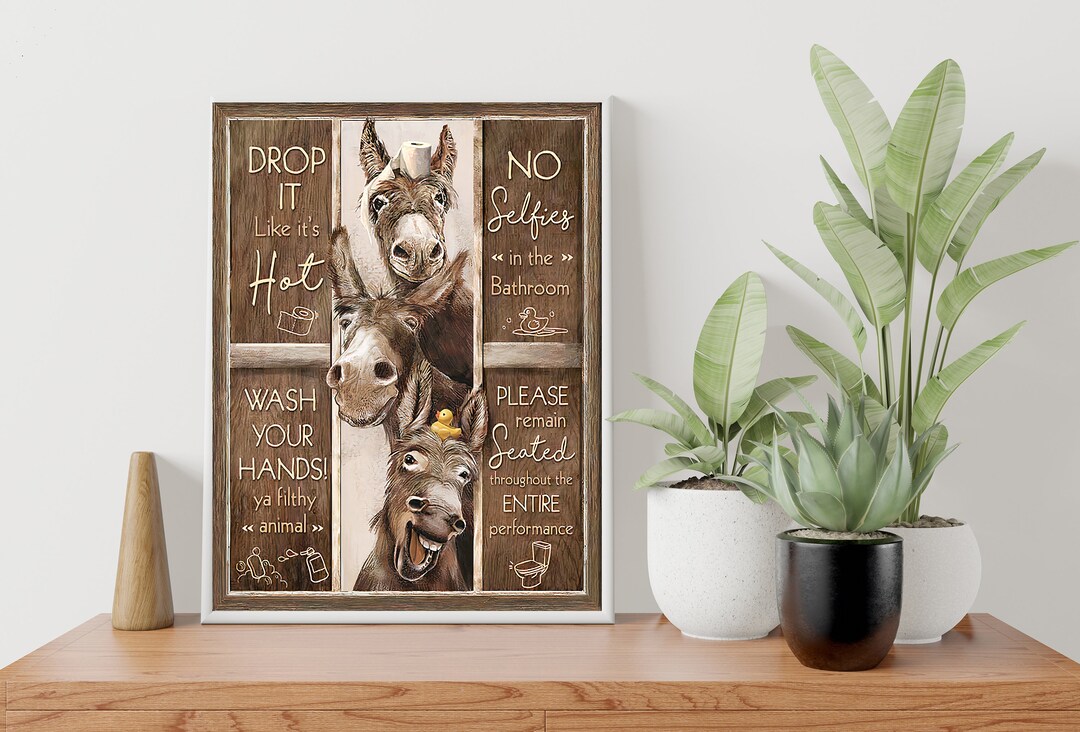 Funny Donkey Bathroom Rules Poster, Bathroom Wall Art, Bathroom Wall