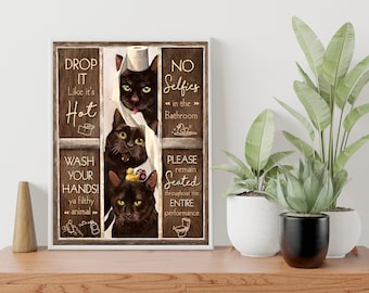 Black Cat Bathroom Rules Bathroom Poster, Bathroom Wall Art, Cat Lover Gift, Bathroom Wall Decor, Black Cat Print, Bathroom Art