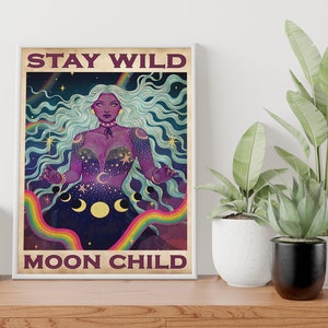 Stay Wild Moon Child Poster, Hippie Wall Art, Trippy Art, Psychedelic Art, Hippie Wall Decor, Hippie Art, Hippie Gifts, Trippy Poster