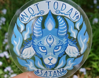 Not Today Satan, Baphomet Transparent Vinyl Sticker, Pastel Goth, Emo Decor, Waterproof Decal for Laptop, Planner, Waterbottle