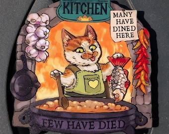 Kitchen Cat Funny Magnet - Dimensional Wooden Fridge Magnet, Cute Cat Home Décor, Cat lover gift, Kitchen Accessories