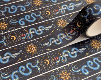 Celestial Snakes and Sword Gold Foil Washi Tape, Witchy Stationery