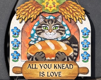 All You Knead is Love - Dimensional Wooden Fridge Magnet, Cute Cat Home Décor, Cat lover gift, Kitchen Accessories
